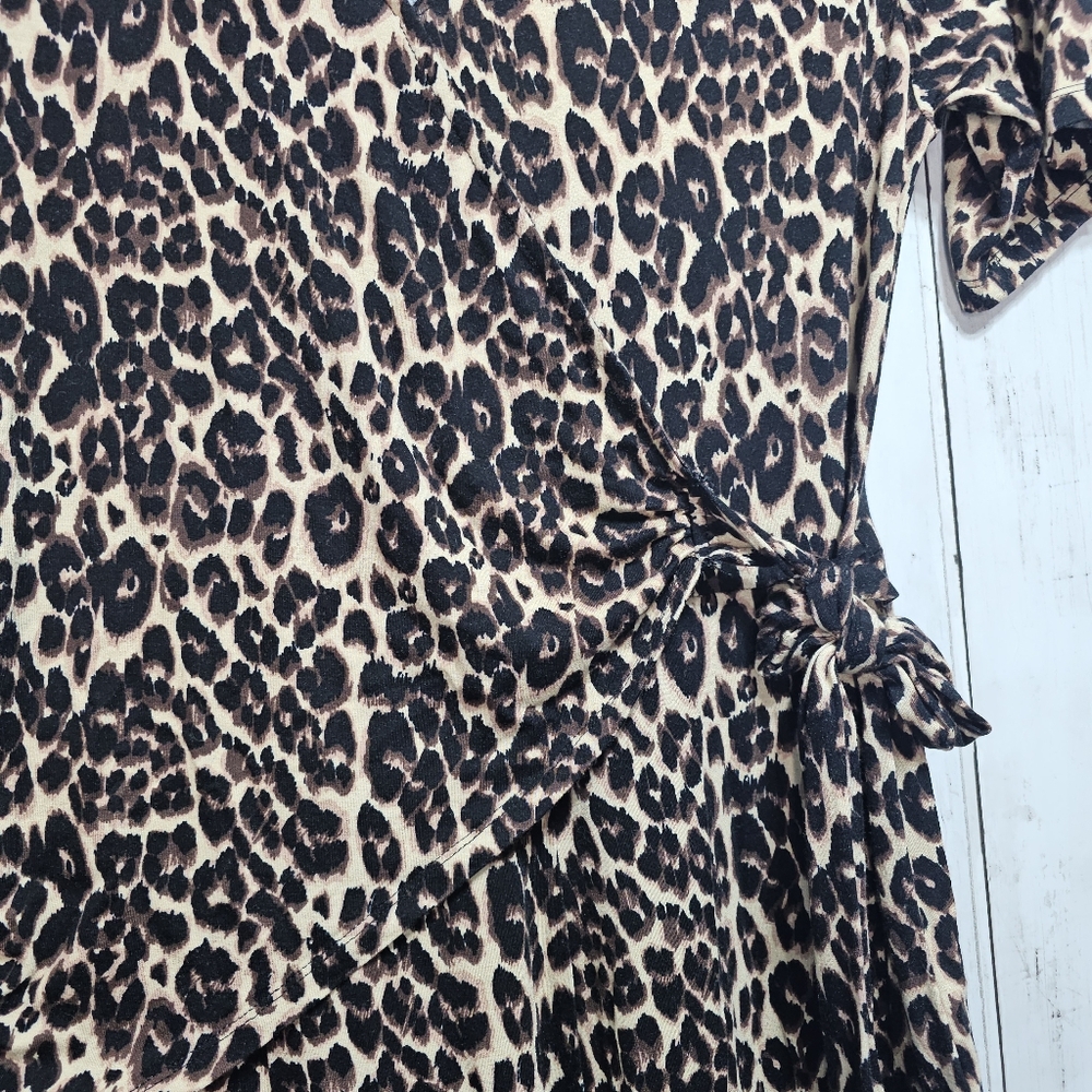 Ellos Women's Faux Wrap Animal Print Rayon Knit Dress Size 16 Short Sleeve. - Picture 4 of 7